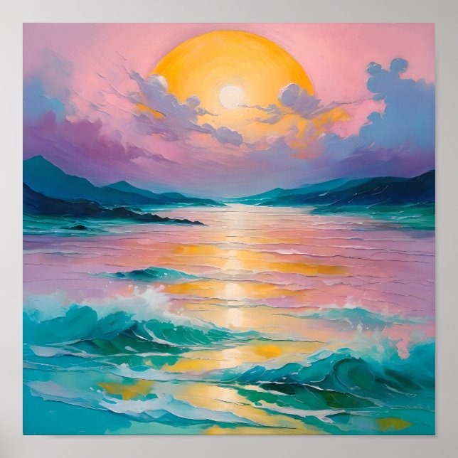 Dreamy Sunset Over Ocean Waves – Pastel Seascape P Poster (Vorne)