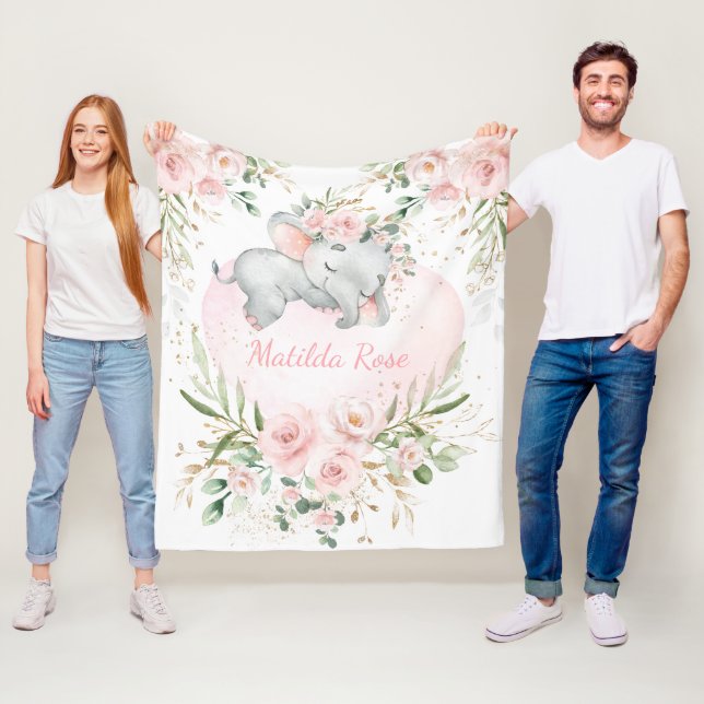Dreamy Sweet Baby Elephant Girl Blush Pink Floral Fleecedecke (Beispiel)