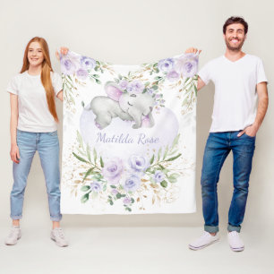 Dreamy Sweet Baby Elephant Girl Lavender Floral Fleecedecke
