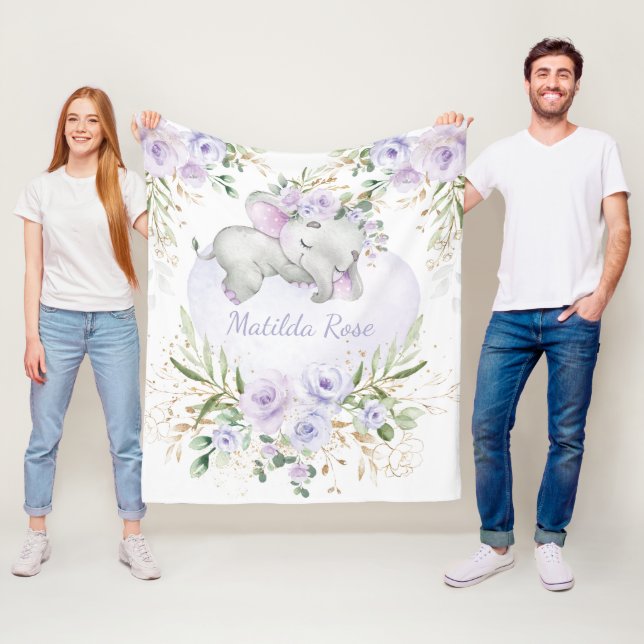 Dreamy Sweet Baby Elephant Girl Lavender Floral Fleecedecke (Beispiel)