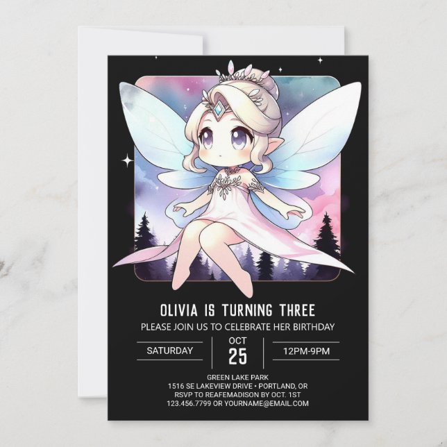 Dreamy Theme Fairy Birthday Einladung (Vorderseite)