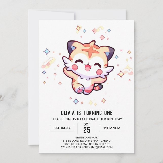 Dreamy Tiger 1. Geburtstag Einladung (Vorderseite)