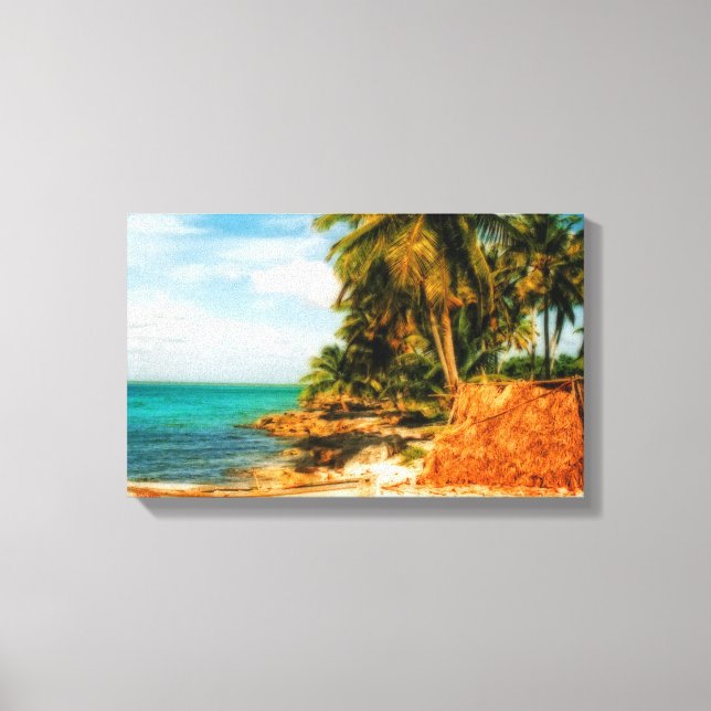 Dreamy Tropical Beach mit Rowboat Leinwanddruck (Vorderseite)