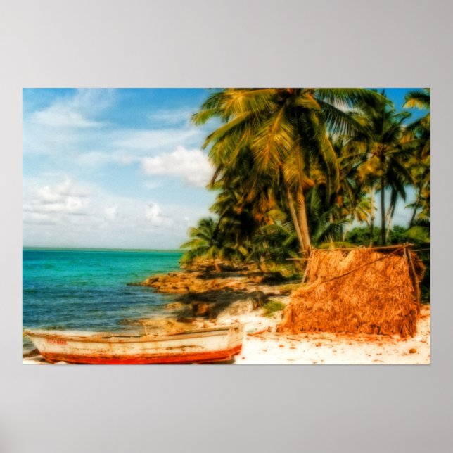 Dreamy Tropical Beach mit Rowboat Poster (Vorne)