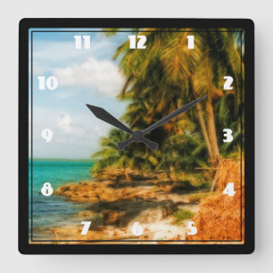 Dreamy Tropical Beach Quadratische Wanduhr