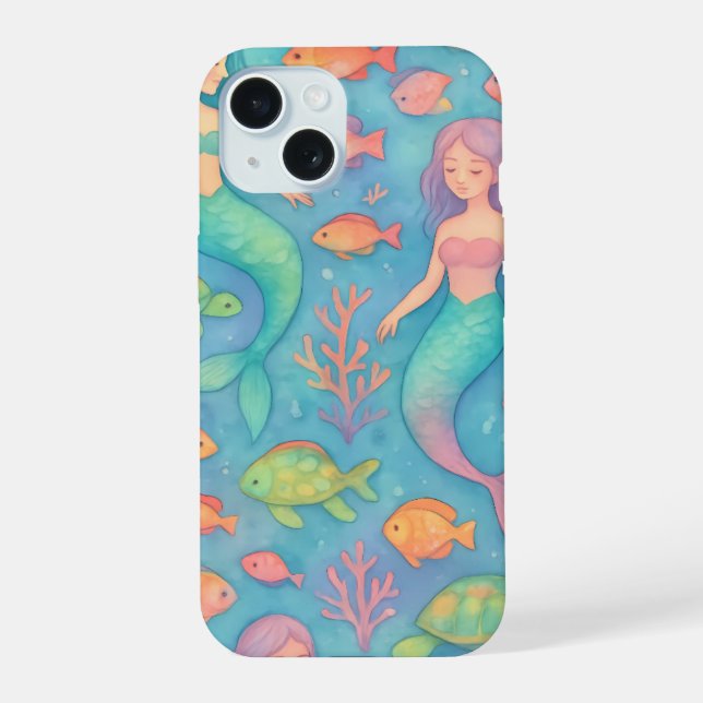 Dreamy Underwater Fantasy Pattern iPhone 15 Hülle (Rückseite)