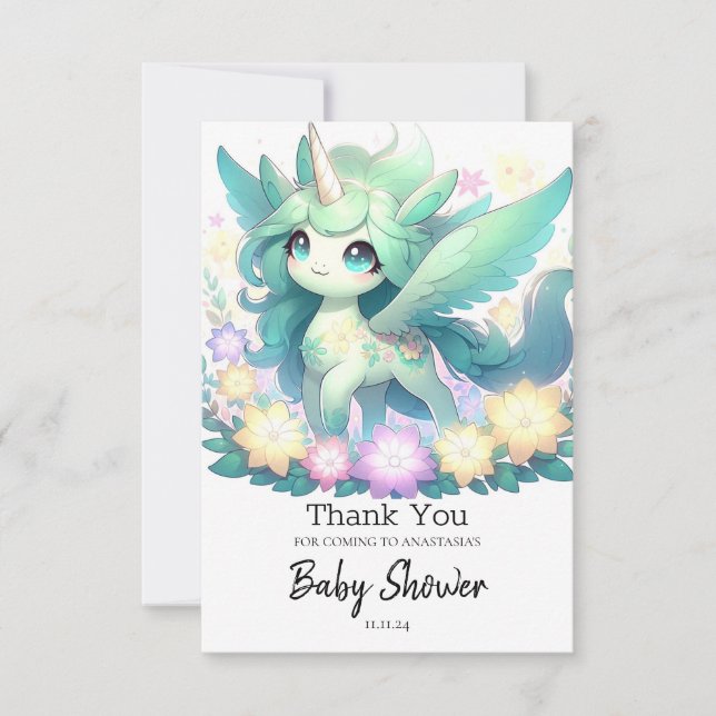 Dreamy Unicorn Babydusche Dankeskarte (Vorderseite)
