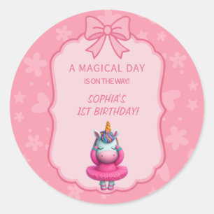 Dreamy Unicorn Ballerina Einladung Runder Aufkleber