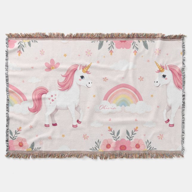 Dreamy Unicorns, Regenbogen, Blume, Niedlich Decke (Vorderseite)