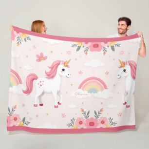 Dreamy Unicorns, Regenbogen, Blume, Niedlich Fleecedecke