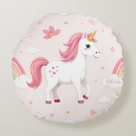 Dreamy Unicorns, Regenbogen, Blume, Niedlich Rundes Kissen
