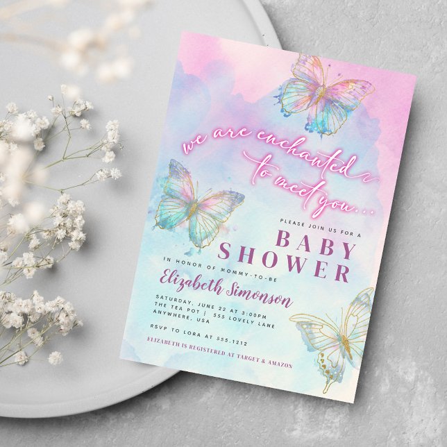 Dreamy verzaubert, dich mit einer Schmetterlingswa Einladung (Dreamy Enchanted to Meet You Butterfly Baby Shower Invitation)