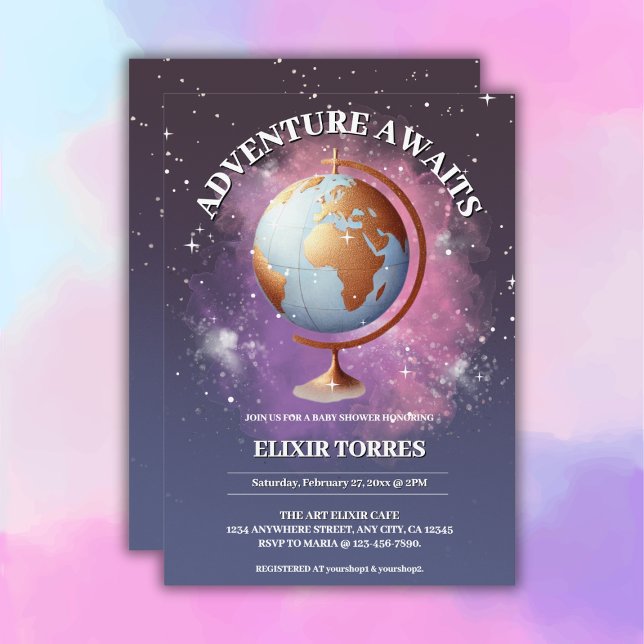 Dreamy Watercolor Adventure erwartet Baby Shower Einladung (Von Creator hochgeladen)