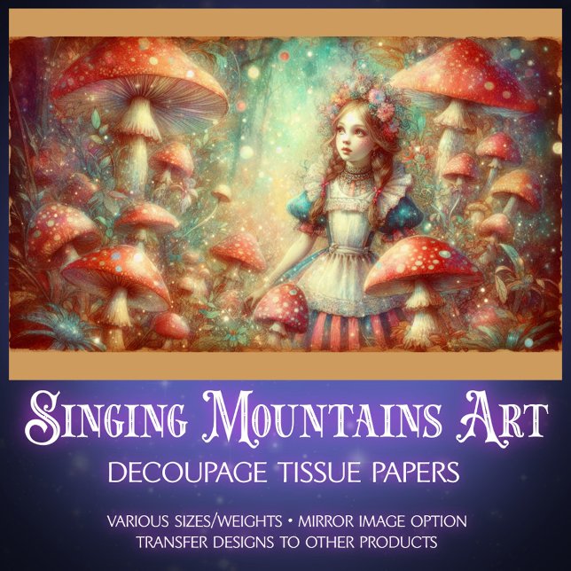 Dreamy Watercolor Alice and Mushrooms Decoupage Seidenpapier (Von Creator hochgeladen)