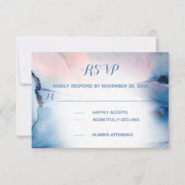 *~* Dreamy Watercolor Blues Pinks Trendy Modern RSVP Karte