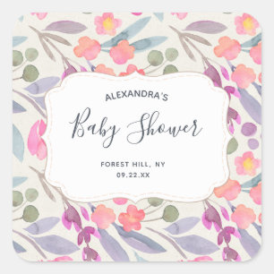 Dreamy Watercolor Floral Babydusche Quadratischer Aufkleber