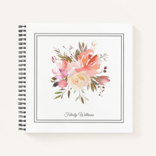Dreamy Watercolor Floral Bouquet mit Namen Notizbuch