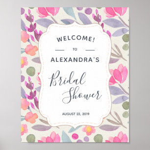 Dreamy Watercolor Floral Brautparty Willkommen Poster