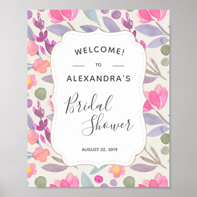 Dreamy Watercolor Floral | Brautparty Willkommen Poster (Vorne)