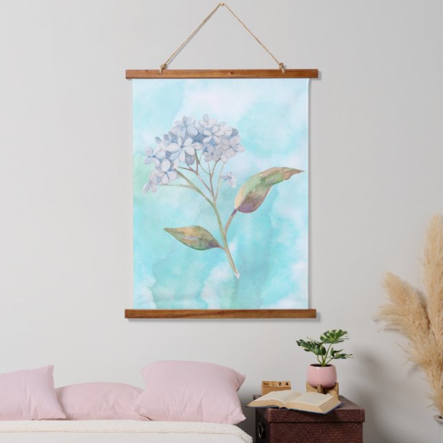 Dreamy Watercolor Hydrangea Wandteppich Mit Holzrahmen (Schlafzimmer)