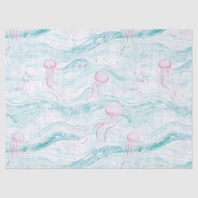 Dreamy Watercolor Jellyfish Ocean Pattern (4) Seidenpapier (Vorderseite)