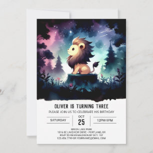 Dreamy Watercolor Lion Birthday Einladung