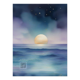 Dreamy Watercolor Ocean at Twilight Nursery Wall Poster