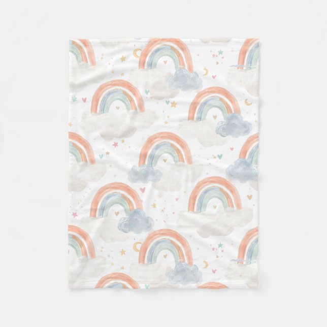 Dreamy Watercolor Pastel Nursery Blanket | Rainbow Fleecedecke (Vorderseite)