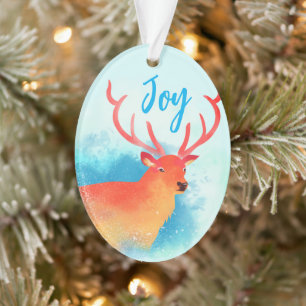 Dreamy Watercolor Red Rentier Joy Oval Ornament