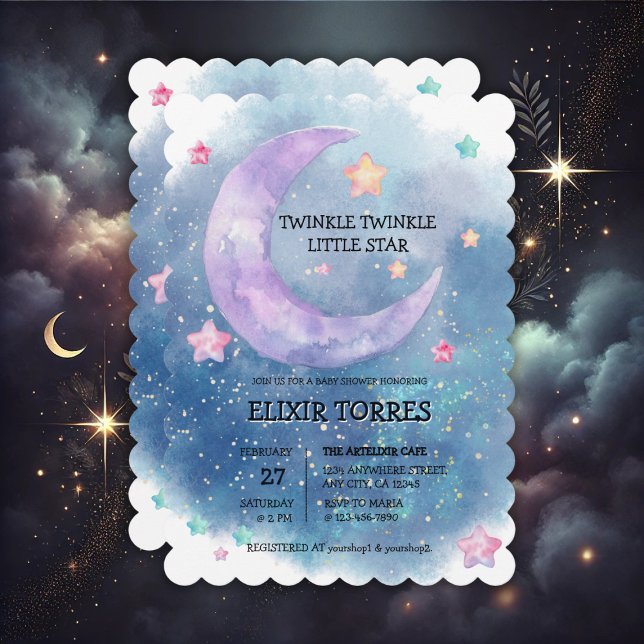 Dreamy Watercolor Twinkle Little Star Baby Dusche Einladung (Von Creator hochgeladen)