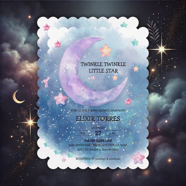 Dreamy Watercolor Twinkle Little Star Baby Dusche Einladung (Von Creator hochgeladen)
