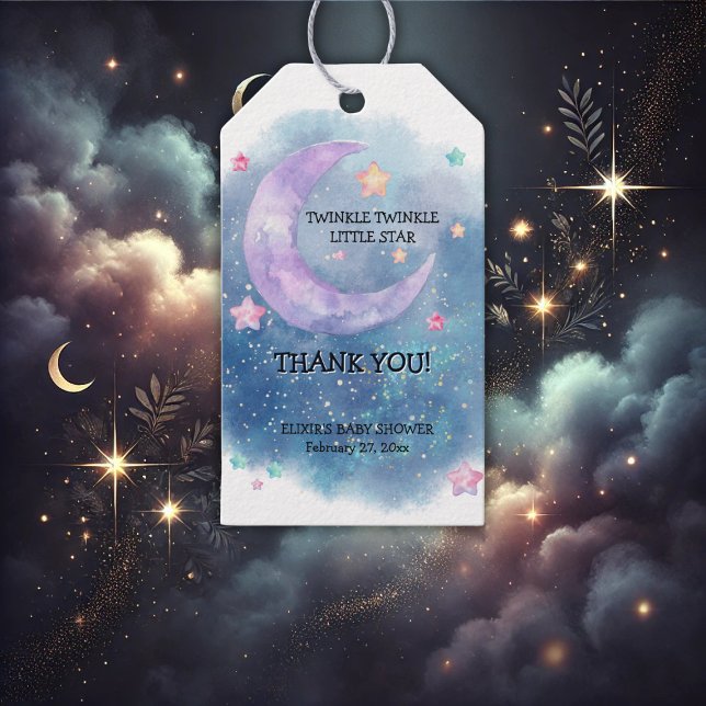 Dreamy Watercolor Twinkle Little Star Baby Dusche Geschenkanhänger (Von Creator hochgeladen)