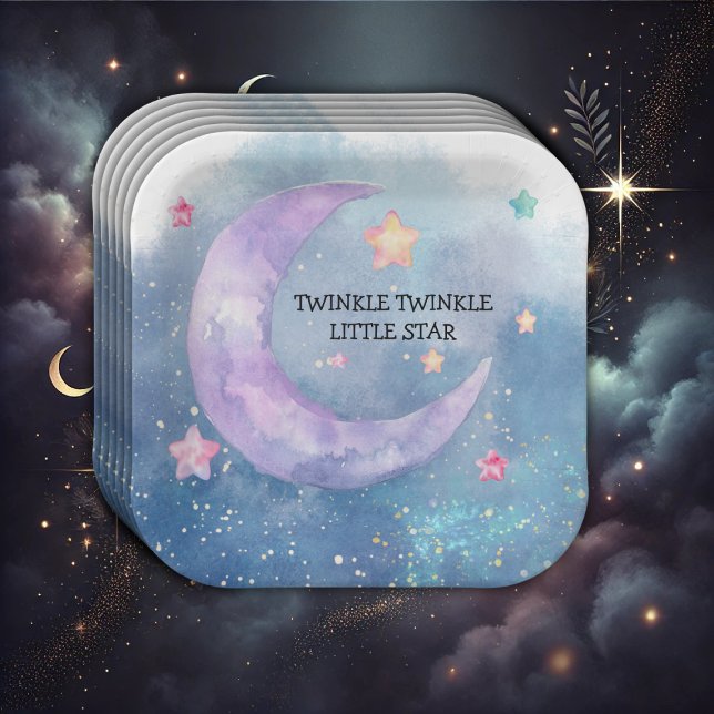 Dreamy Watercolor Twinkle Little Star Baby Dusche Pappteller (Von Creator hochgeladen)