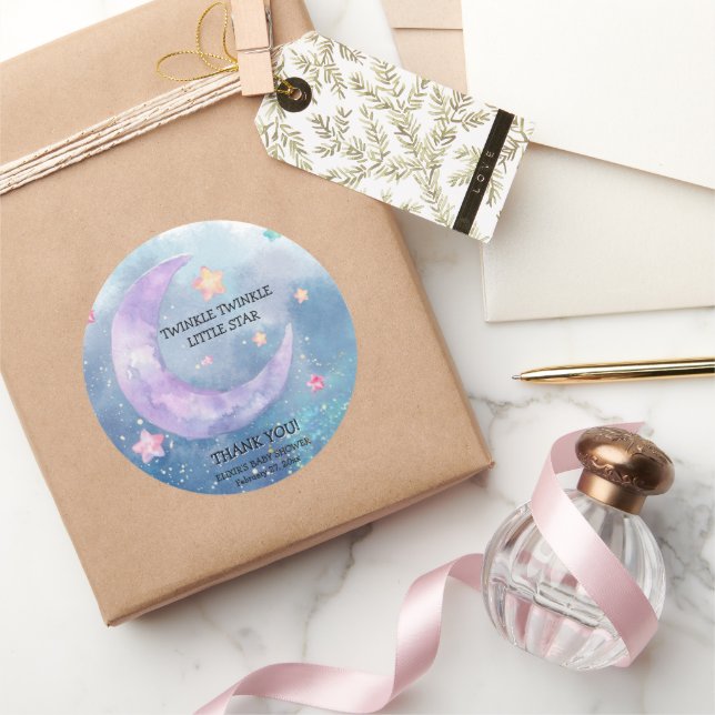 Dreamy Watercolor Twinkle Little Star Baby Dusche Runder Aufkleber (Schenken)