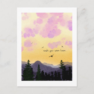 Dreamy Watercolor “Wish You Were Here” Postcard Postkarte