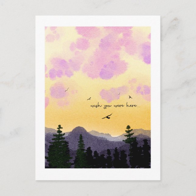 Dreamy Watercolor “Wish You Were Here” Postcard  Postkarte (Vorderseite)