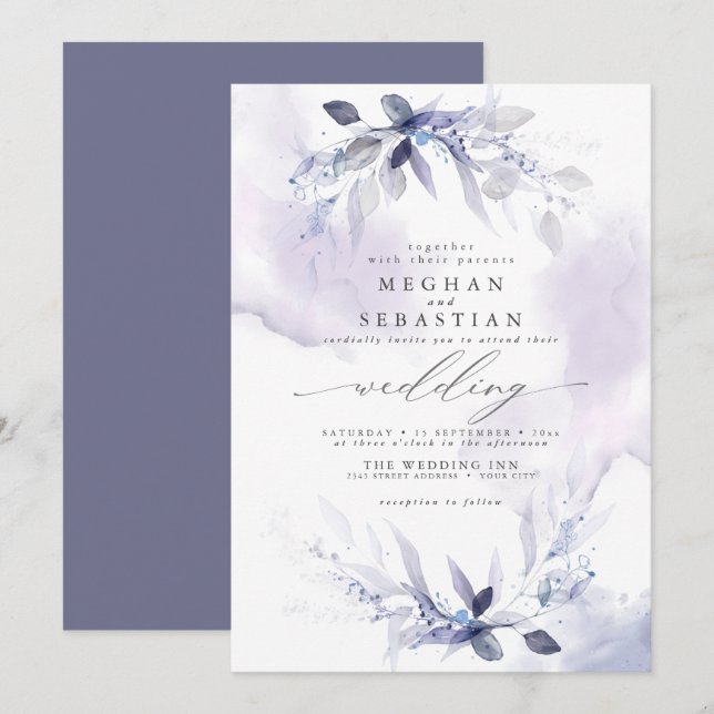 Dreamy Wedding Watercolor Plum Einladung (Vorne/Hinten)