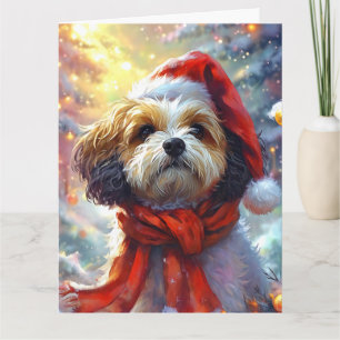 Dreamy Welppy in Weihnachtsmannmütze und Skarf Karte