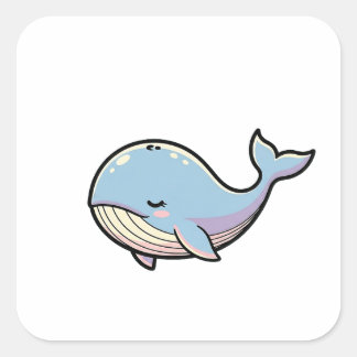 Dreamy Whale – Cute Kawaii Animal Illustration Quadratischer Aufkleber
