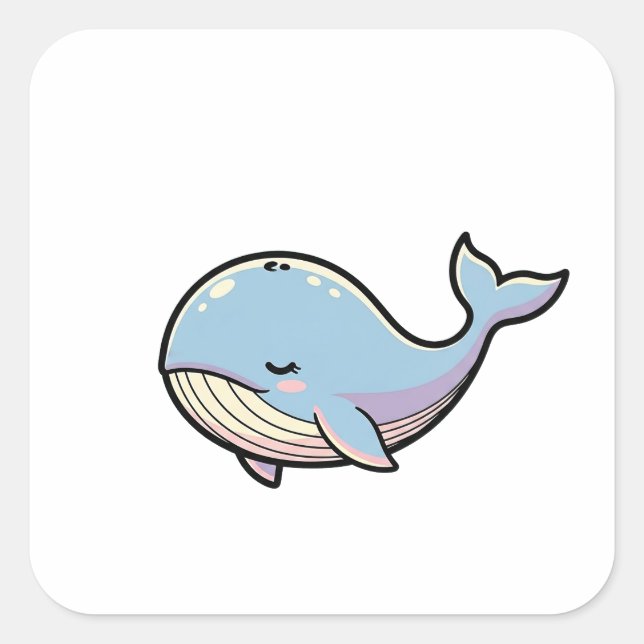 Dreamy Whale – Cute Kawaii Animal Illustration Quadratischer Aufkleber (Vorderseite)