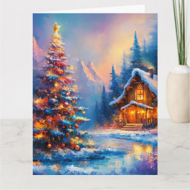 Dreamy Whimsical Berghütte Weihnachten Karte