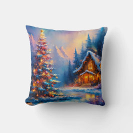 Dreamy Whimsical Berghütte Weihnachten Kissen