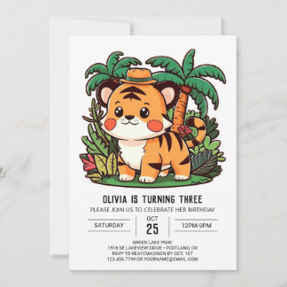 Dreamy Whimsical Tiger Digital Geburtstag Einladung