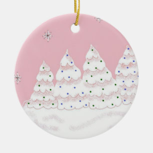 Dreamy White Christmas Trees Keramikornament