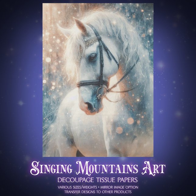 Dreamy White Horse Sparkly Art Decoupage Seidenpapier (Von Creator hochgeladen)