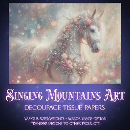 Dreamy White Horse With Floral Accents Decoupage Seidenpapier