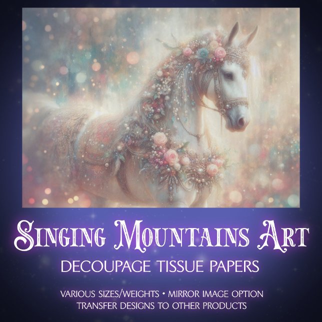 Dreamy White Horse With Floral Accents Decoupage Seidenpapier (Von Creator hochgeladen)