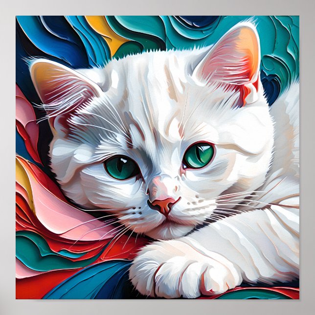 Dreamy White Kitten – Soft Pastel Abstract Cat Art Poster (Vorne)