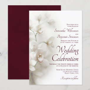 Dreamy White Orchids Elegante Burgundy Wedding Einladung