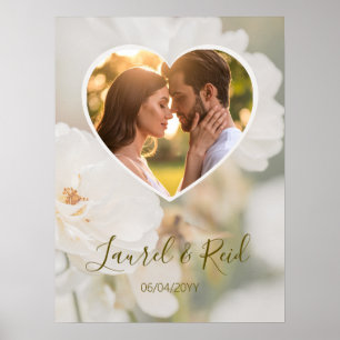 Dreamy White Rose Heart Foto Hochzeitsfeier Poster